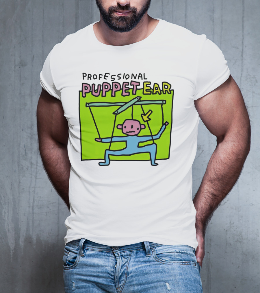 Professional Puppet Ear Illustration Marooned On Vibrant Green Background T-Shirt