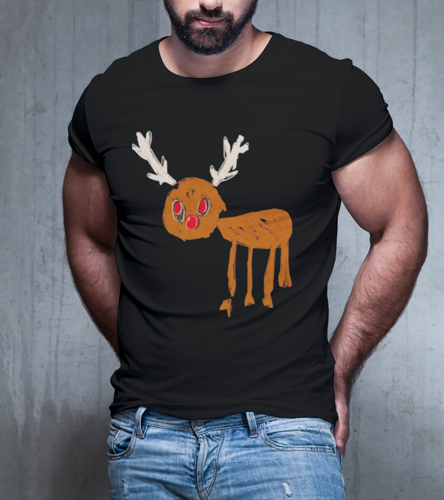Reindeer Ugly Holiday Rudolf Drawing T-Shirt