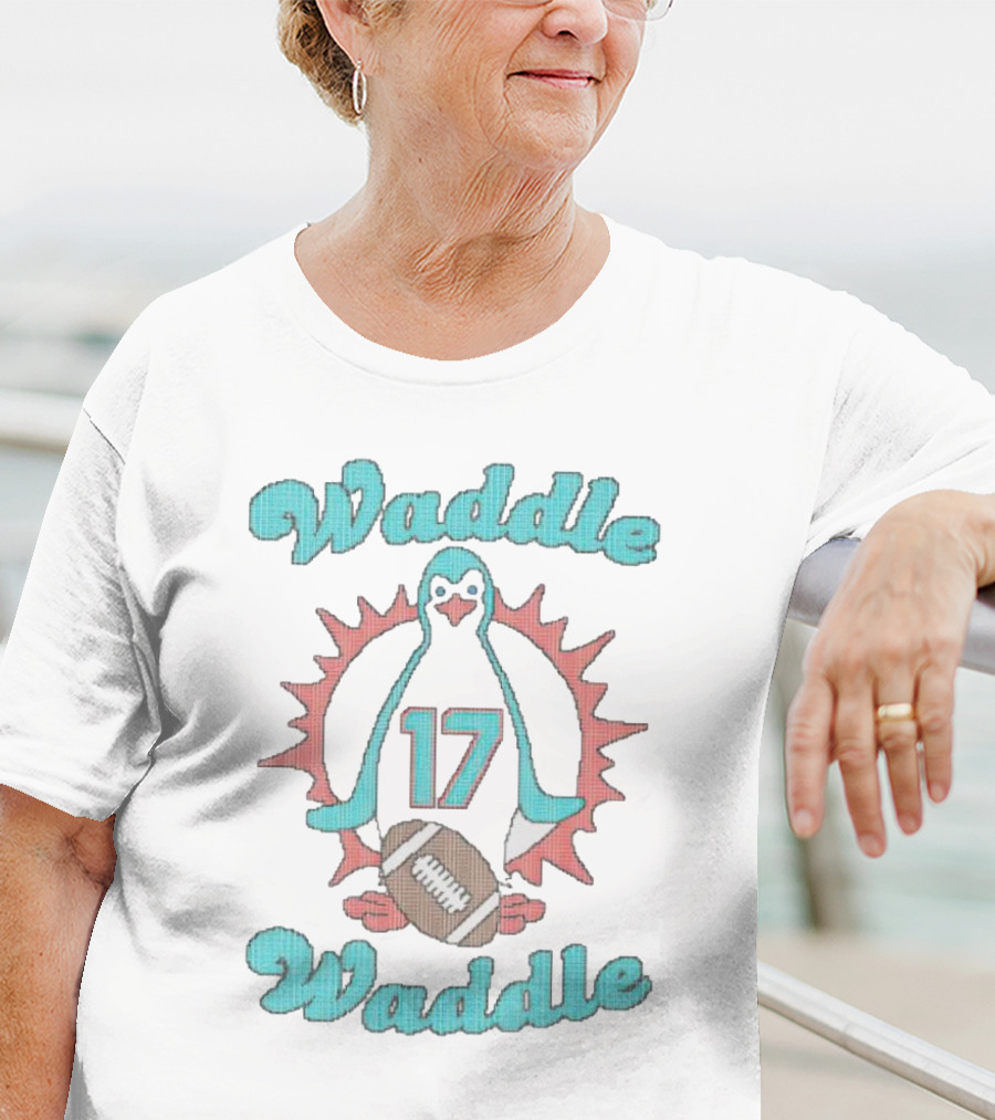 Waddle Waddle 17 Football Penguin Miami Dolphins T-Shirt
