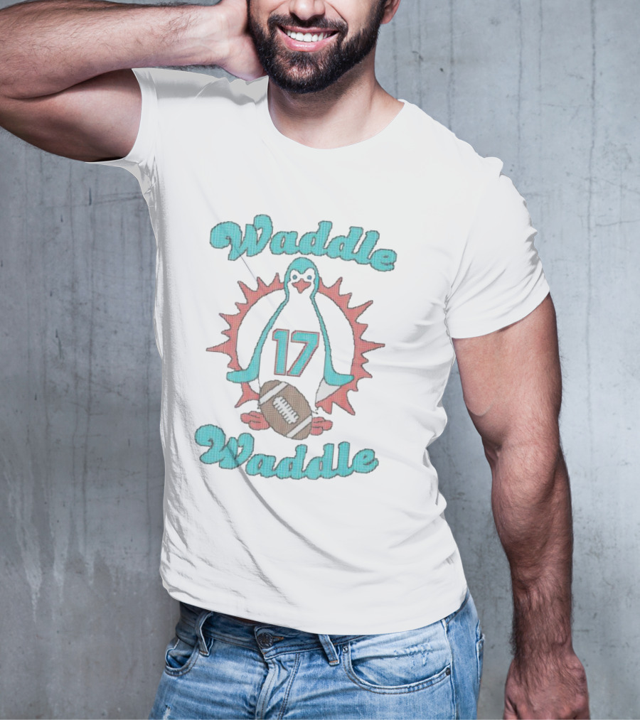 Waddle Waddle 17 Football Penguin Miami Dolphins T-Shirt