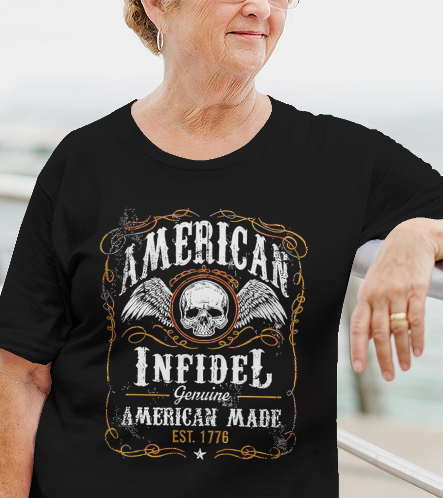 American Infidel Genuine American Made Est 1776 Skull Wings T-Shirt