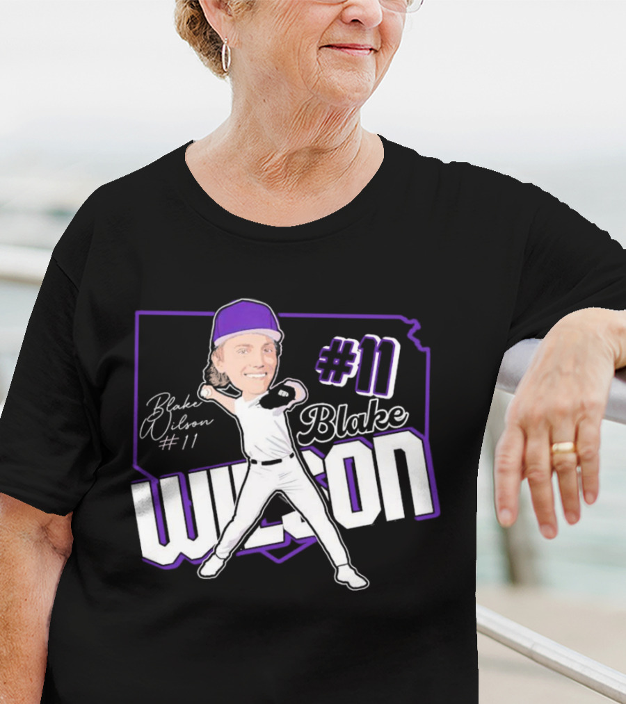 Blake Wilson #11 Kansas State Wildcats Baseball Cartoon Signature T-Shirt
