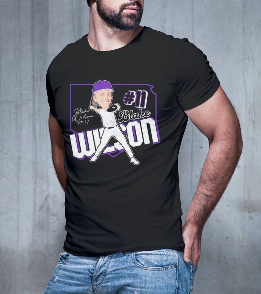 Blake Wilson #11 Kansas State Wildcats Baseball Cartoon Signature T-Shirt