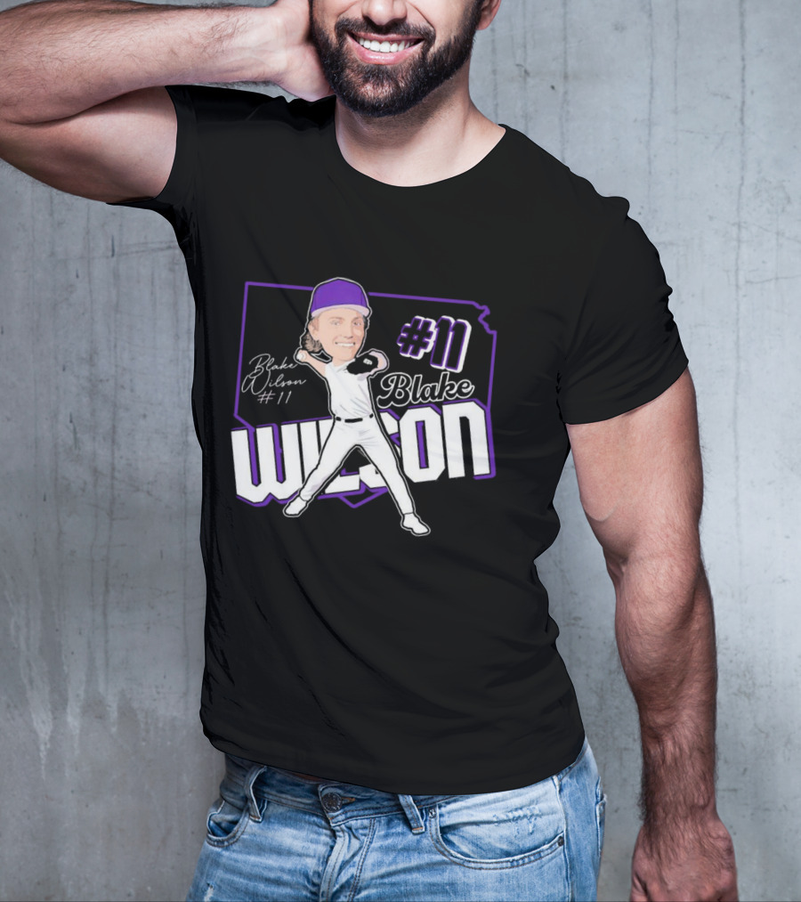 Blake Wilson #11 Kansas State Wildcats Baseball Cartoon Signature T-Shirt