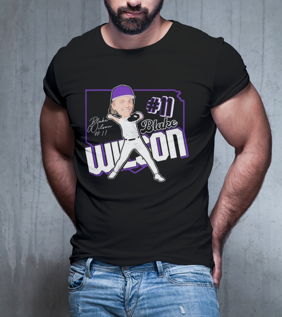 Blake Wilson #11 Kansas State Wildcats Baseball Cartoon Signature T-Shirt