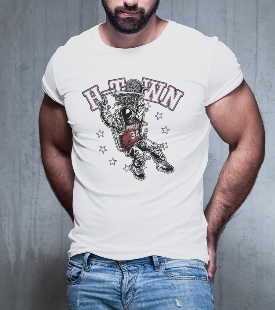 H-Town Astronaut Dunking Moon Stars Nolan Ryan 34 Houston Astros T-Shirt