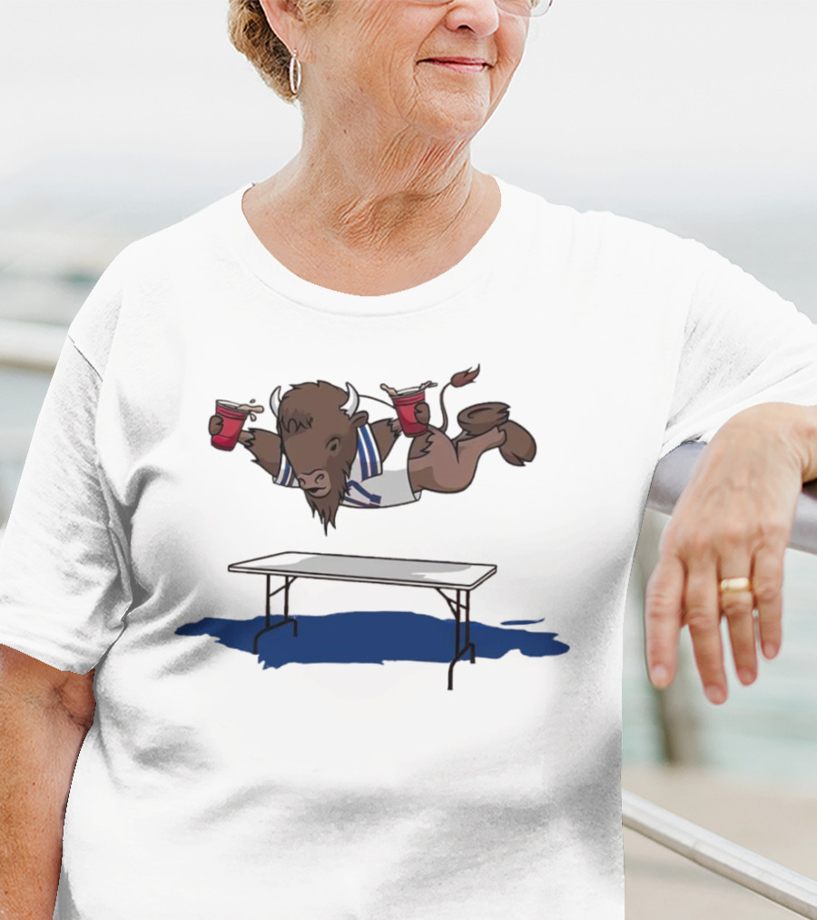 Buffalo Bills Smash Tables Jumping Bison With Red Cups T-Shirt