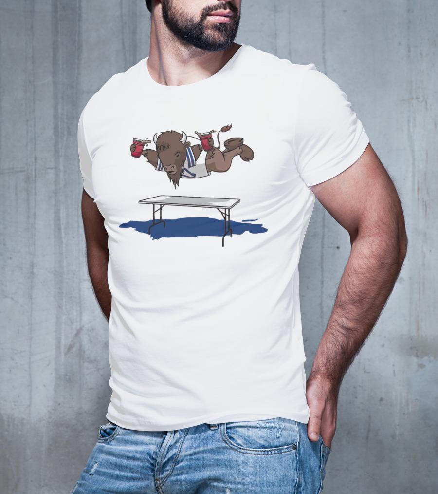 Buffalo Bills Smash Tables Jumping Bison With Red Cups T-Shirt