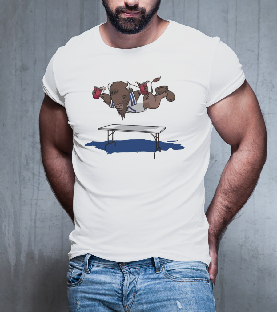 Buffalo Bills Smash Tables Jumping Bison With Red Cups T-Shirt