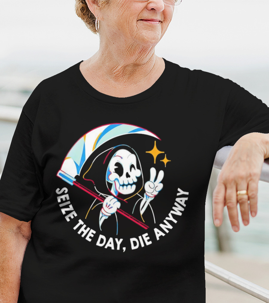 Seize The Day Die Anyway Grim Reaper Peace Sign T-Shirt