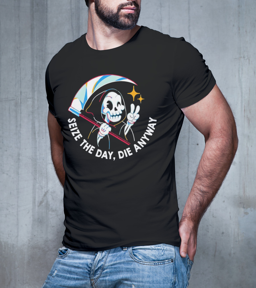 Seize The Day Die Anyway Grim Reaper Peace Sign T-Shirt