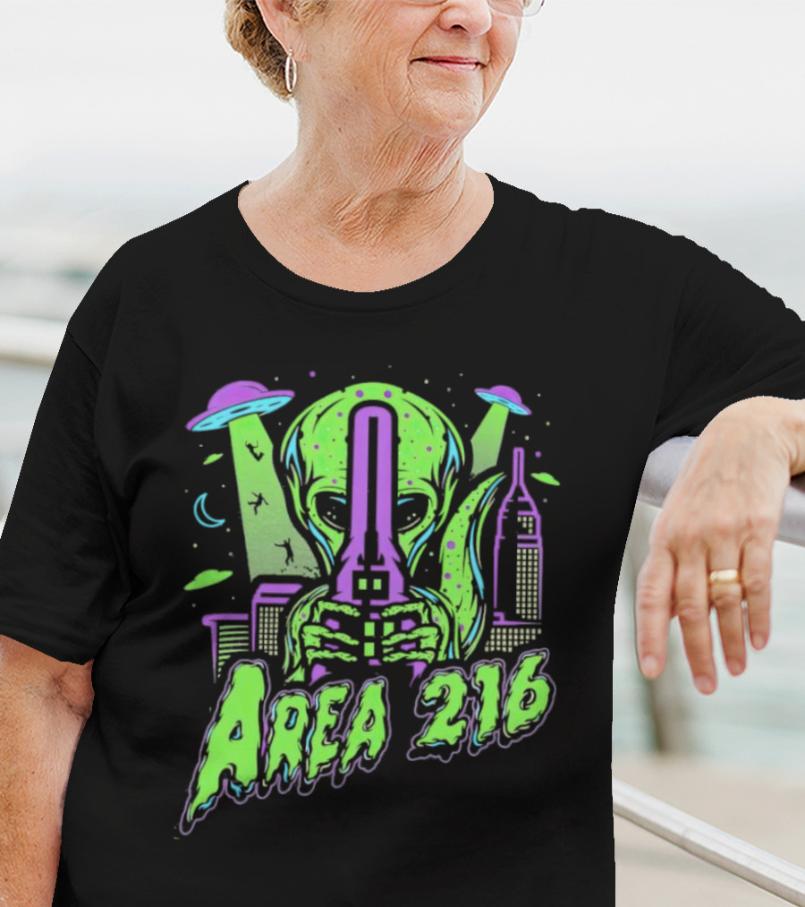 Area 216 Alien UFO City Skyline Neon T-Shirt