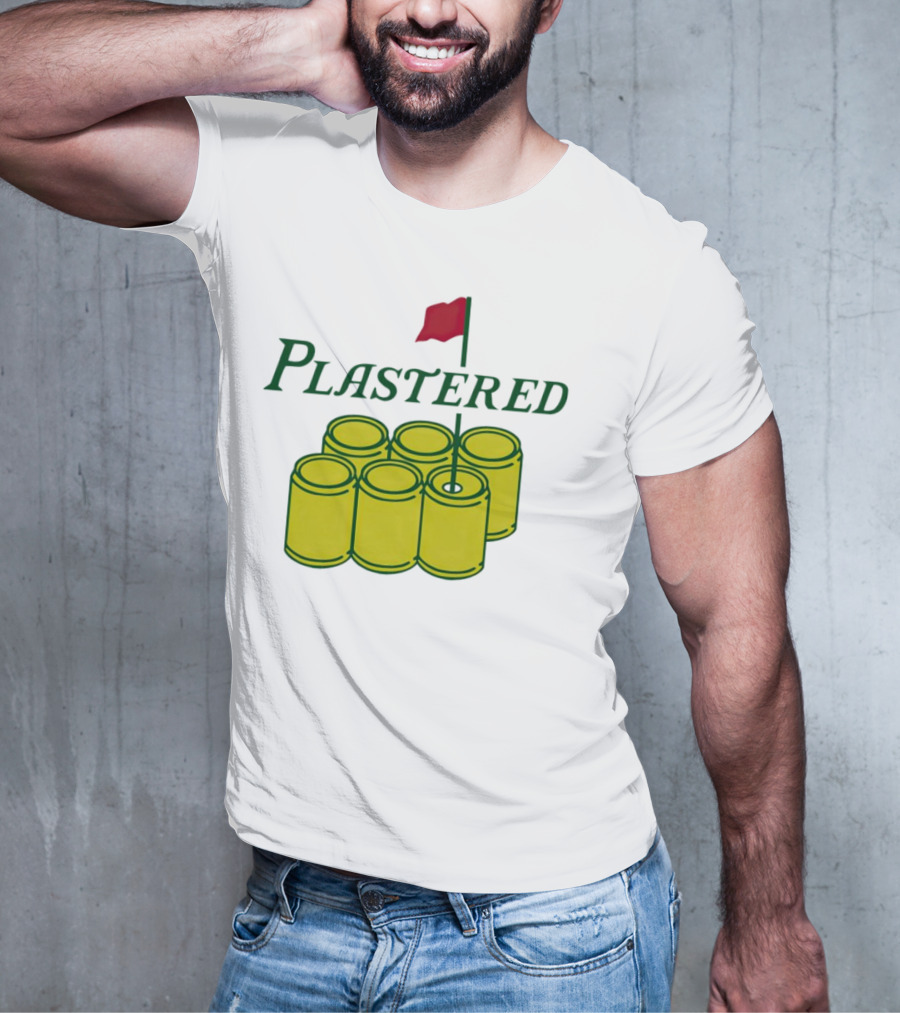 Plastered Flag With Beer Can Pyramid And Red Golf Pin T-Shirt