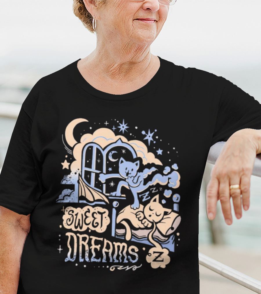 Sweet Dreams Dreaming Cat Under Moon And Stars T-Shirt