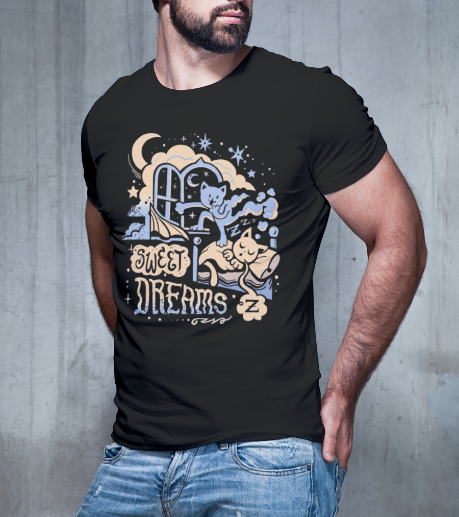 Sweet Dreams Dreaming Cat Under Moon And Stars T-Shirt