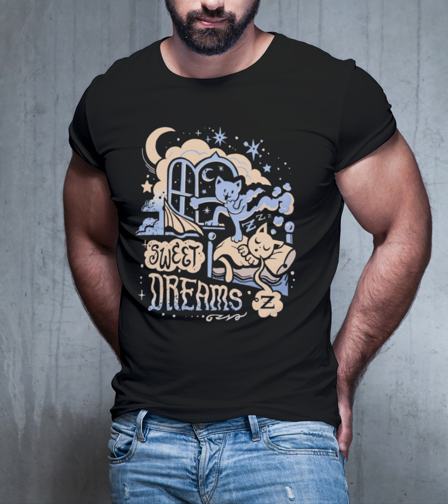 Sweet Dreams Dreaming Cat Under Moon And Stars T-Shirt
