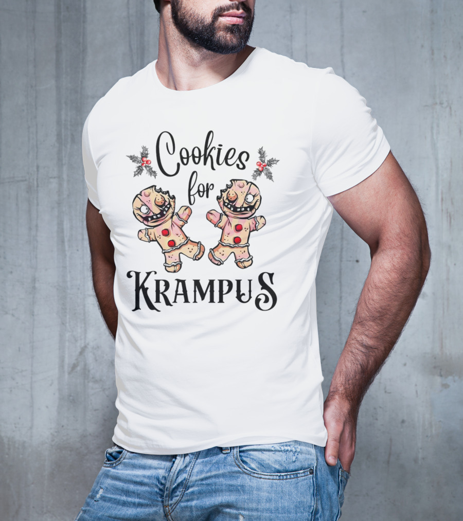 Cookies For Krampus Creepy Gingerbread Man Holly Berries T-Shirt