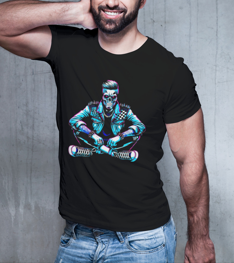 TTD Wrestling Mr. Dead Fed Skull Punk Skeleton With Spiked Jacket And Tattoos T-Shirt