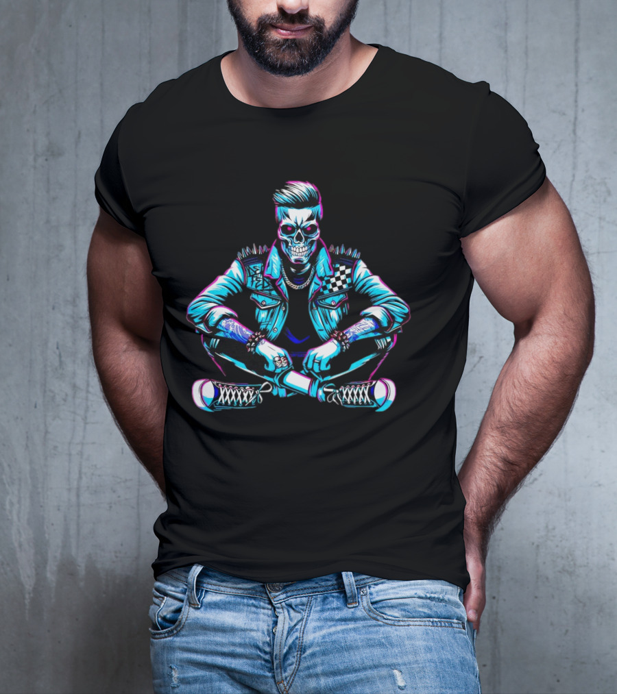 TTD Wrestling Mr. Dead Fed Skull Punk Skeleton With Spiked Jacket And Tattoos T-Shirt
