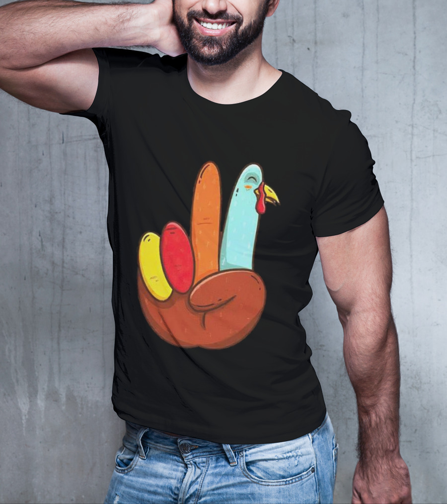 Peace For Turkeys Hand Gesture Turkey Pardon Humor T-Shirt