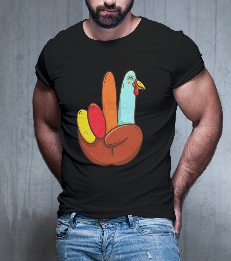 Peace For Turkeys Hand Gesture Turkey Pardon Humor T-Shirt
