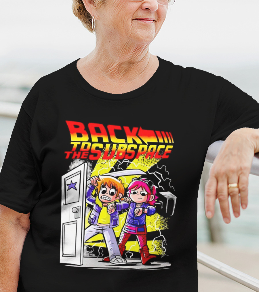 Back To The Subspace Scott Pilgrim And Ramona With Retro Door And Lightning T-Shirt