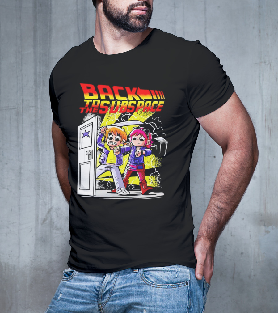 Back To The Subspace Scott Pilgrim And Ramona With Retro Door And Lightning T-Shirt