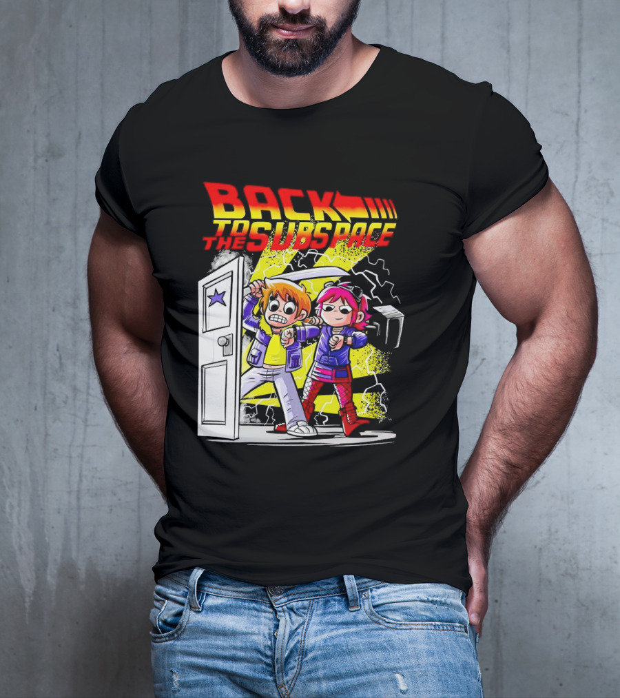 Back To The Subspace Scott Pilgrim And Ramona With Retro Door And Lightning T-Shirt