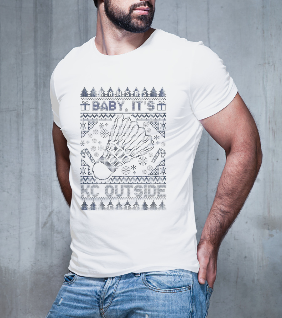 Baby It’s KC Outside Ugly Sweater Style With Mittens And Winter Icons T-Shirt