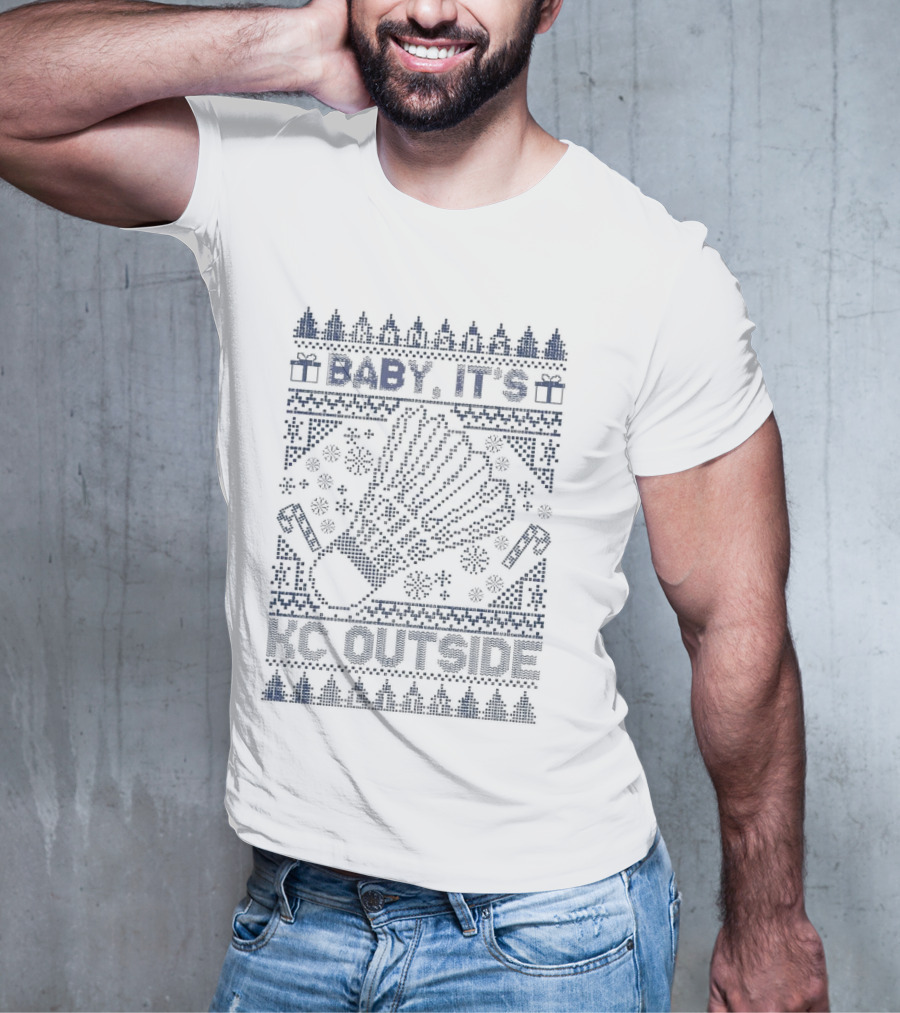 Baby It’s KC Outside Ugly Sweater Style With Mittens And Winter Icons T-Shirt