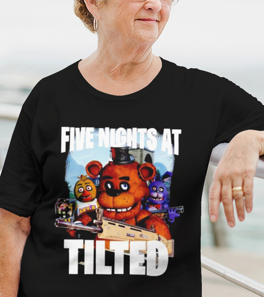 Five Nights At Tilted Freddy Bear Characters With Guns T-Shirt