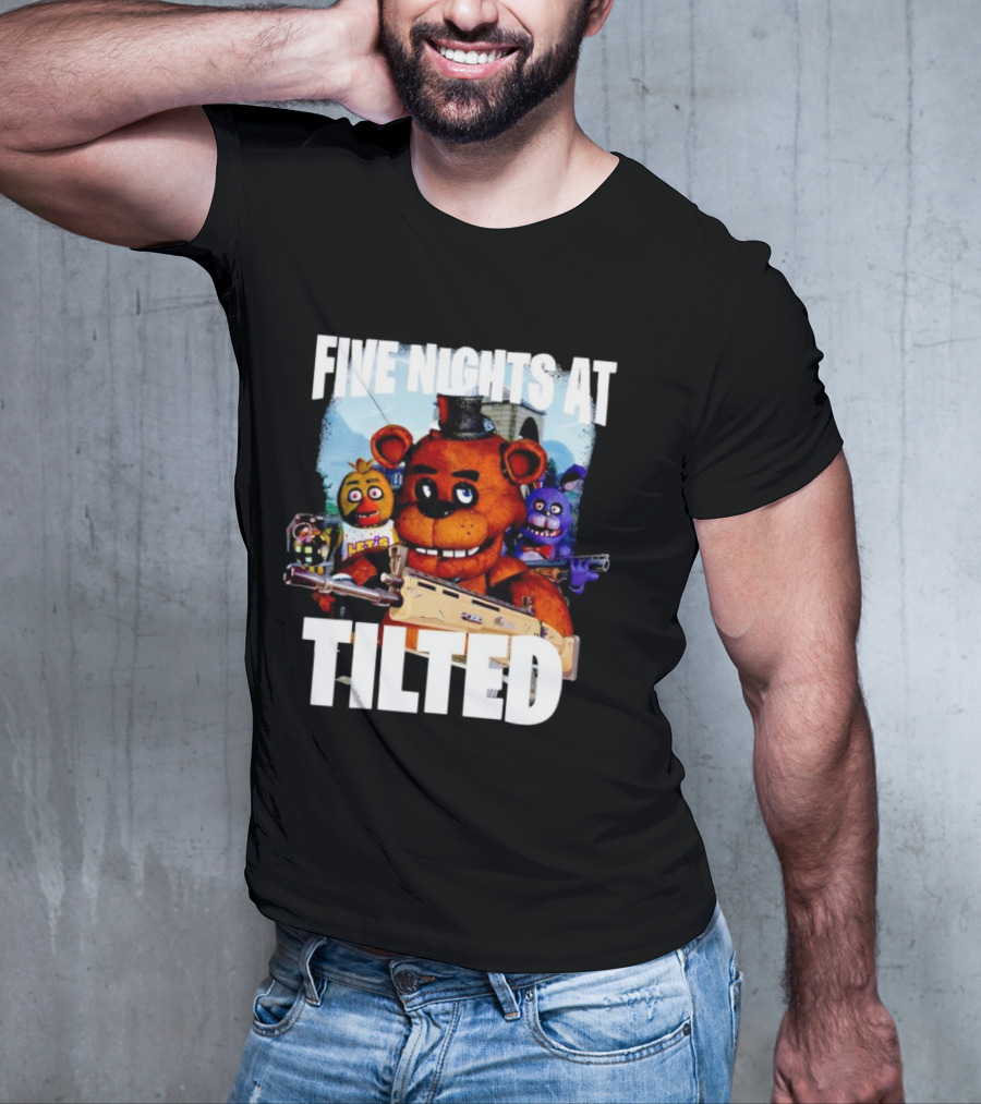 Five Nights At Tilted Freddy Bear Characters With Guns T-Shirt