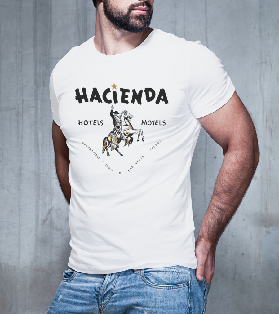 Hacienda Hotels Motels Bakersfield Indio Las Vegas Fresno Vintage Star Rider T-Shirt