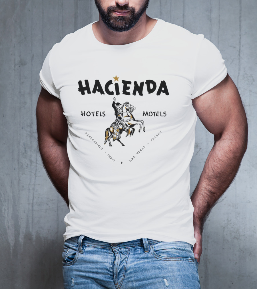 Hacienda Hotels Motels Bakersfield Indio Las Vegas Fresno Vintage Star Rider T-Shirt
