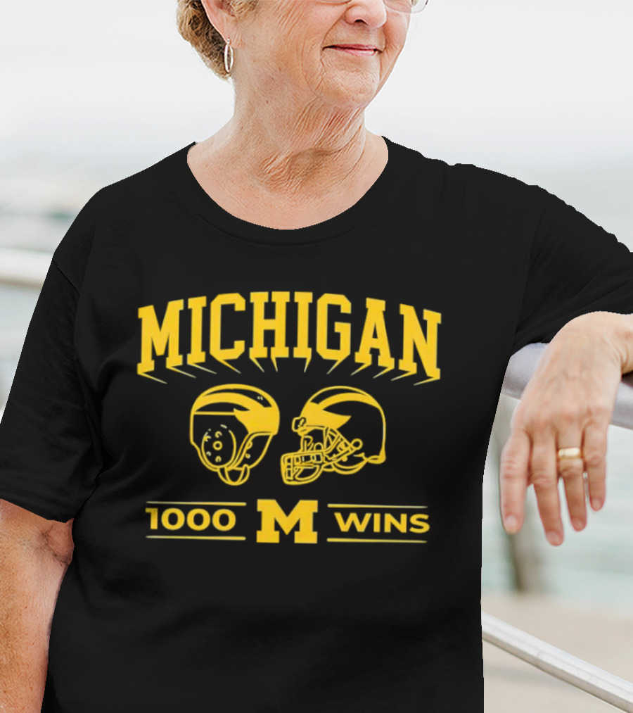 Michigan Wolverines 1000 Wins Football Helmets T-Shirt