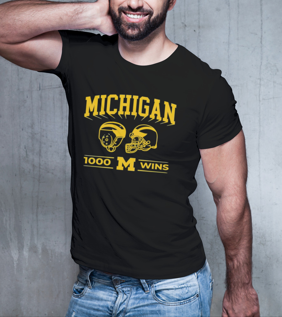 Michigan Wolverines 1000 Wins Football Helmets T-Shirt