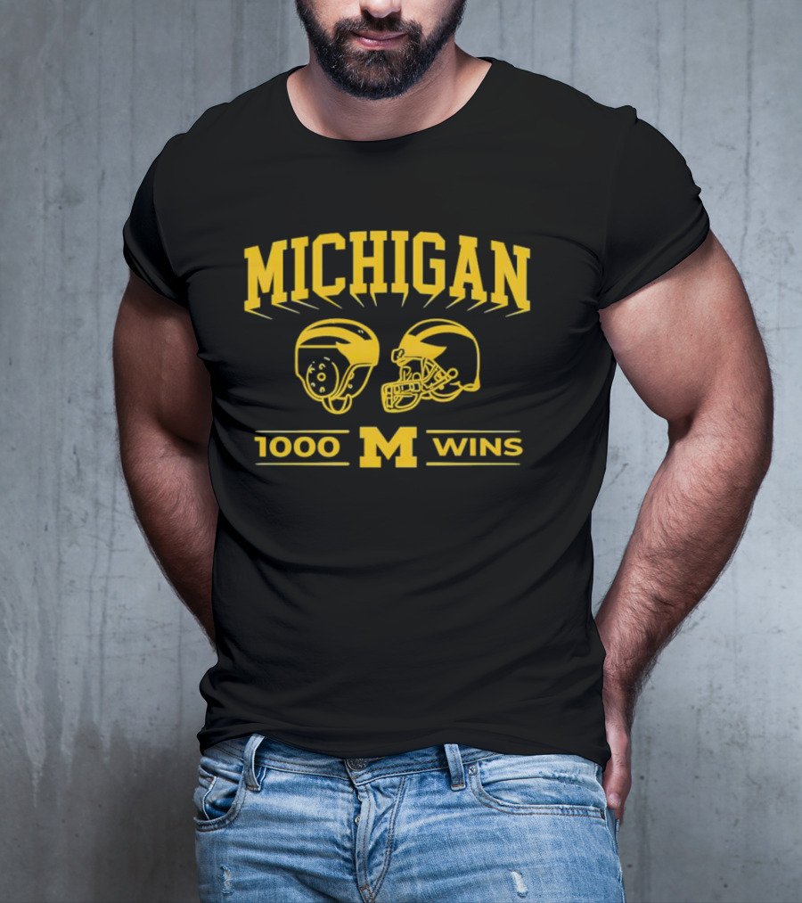 Michigan Wolverines 1000 Wins Football Helmets T-Shirt