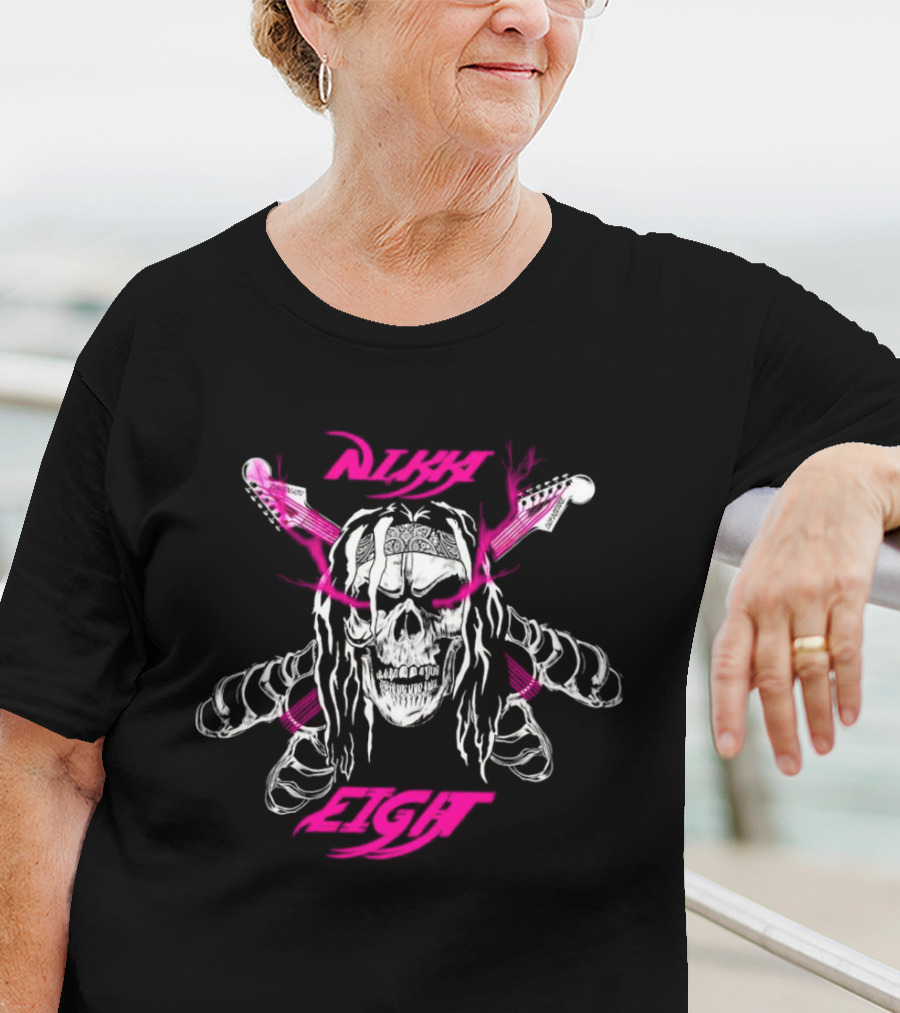 Nikki Eight Eight Skull Crossbones Guitars Pink Bandana T-Shirt