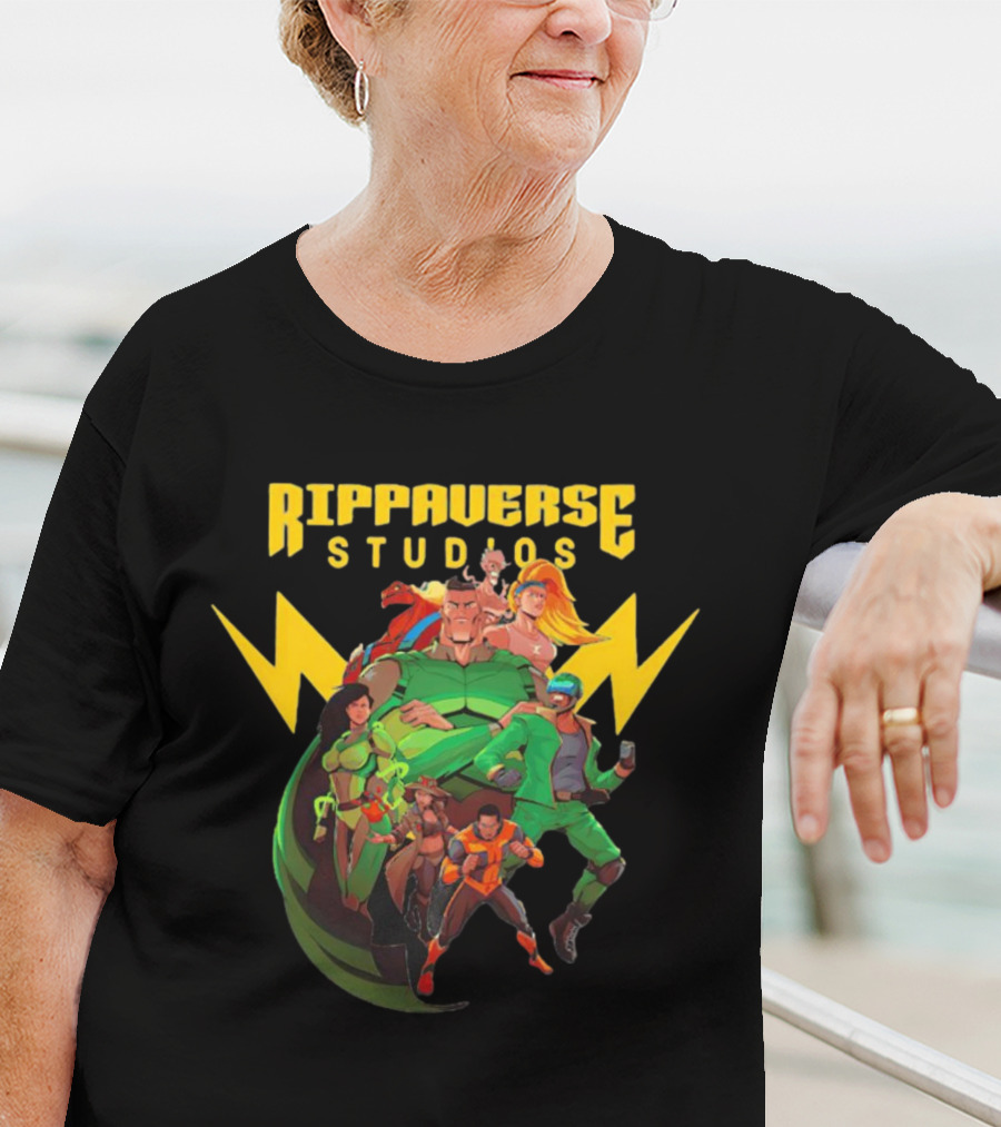 Rippaverse Studios Superhero Team Iconic Action Characters T-Shirt