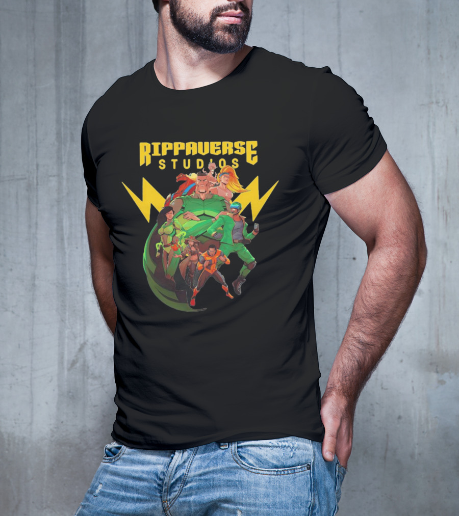 Rippaverse Studios Superhero Team Iconic Action Characters T-Shirt