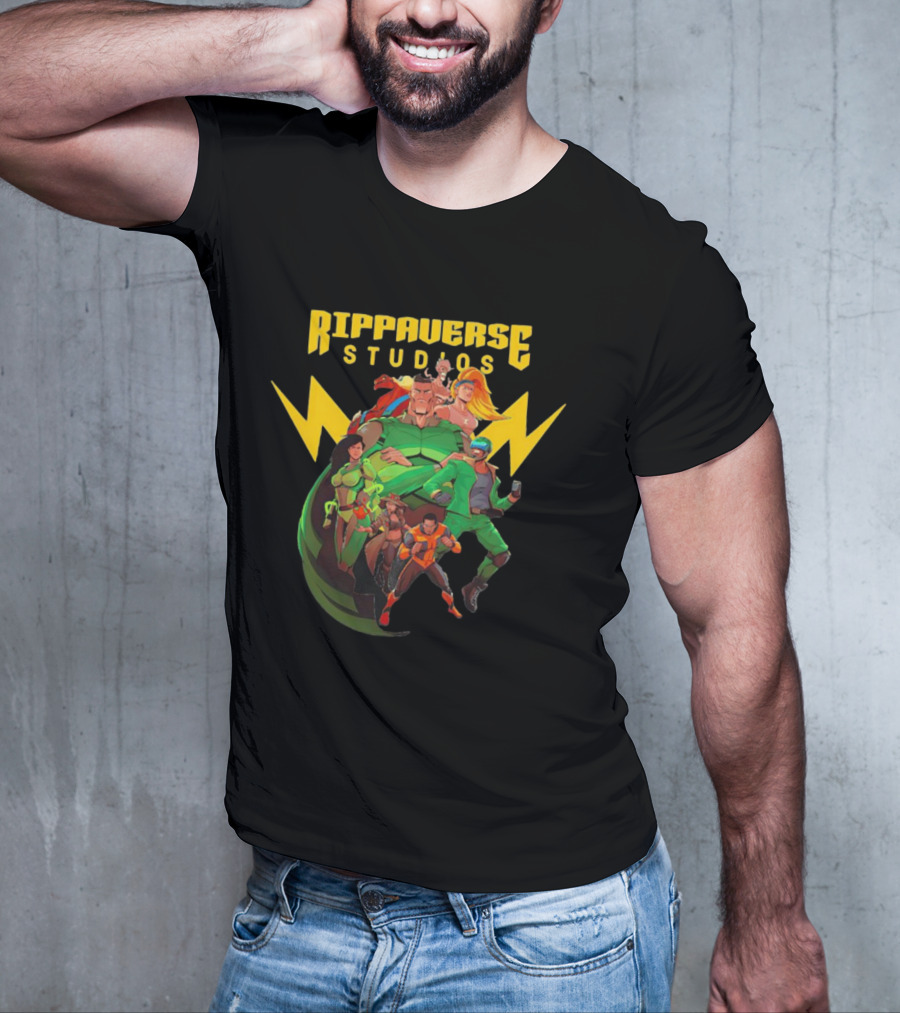 Rippaverse Studios Superhero Team Iconic Action Characters T-Shirt