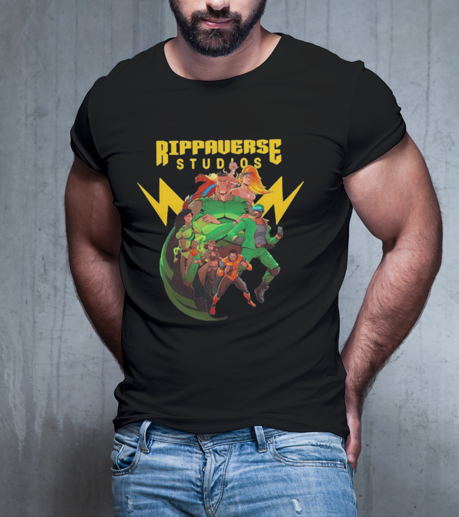 Rippaverse Studios Superhero Team Iconic Action Characters T-Shirt