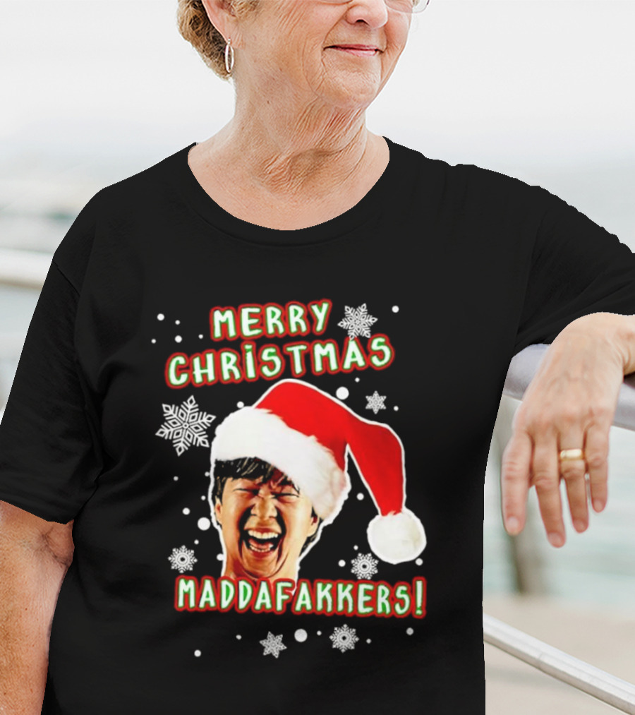 Merry Christmas Maddafakkers Ken Jeong Santa Hat Snowflakes T-Shirt