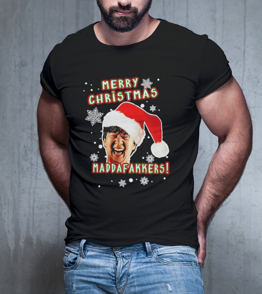 Merry Christmas Maddafakkers Ken Jeong Santa Hat Snowflakes T-Shirt
