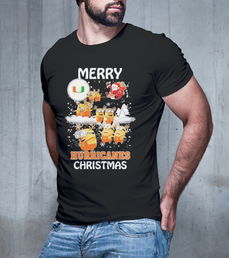 Merry Minions Miami Hurricanes Christmas T-Shirt