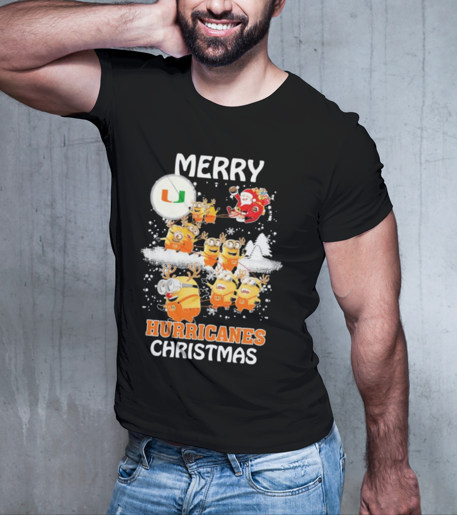 Merry Minions Miami Hurricanes Christmas T-Shirt