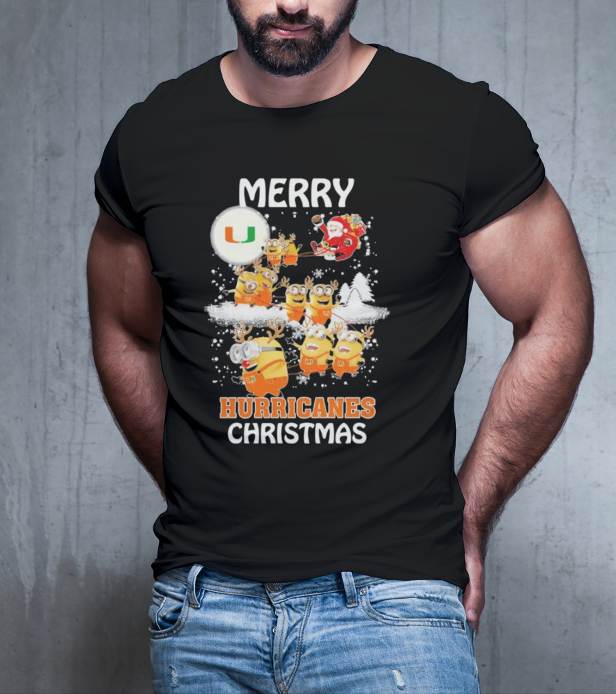Merry Minions Miami Hurricanes Christmas T-Shirt