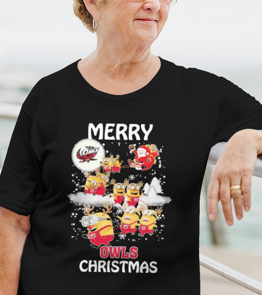 Minions Merry Temple Owls Christmas Santa Snow Scene T-Shirt