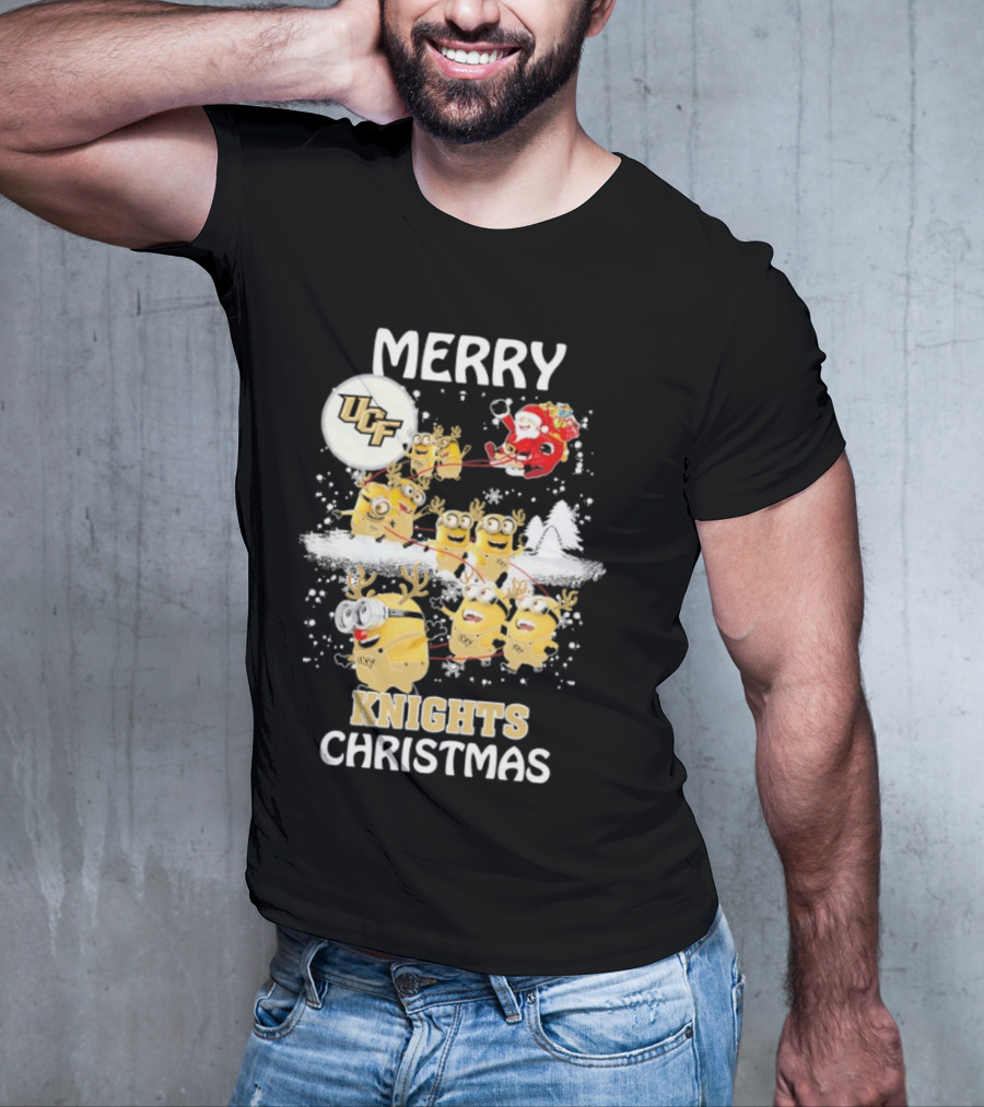 Merry UCF Knights Christmas With Minions And Santa T-Shirt