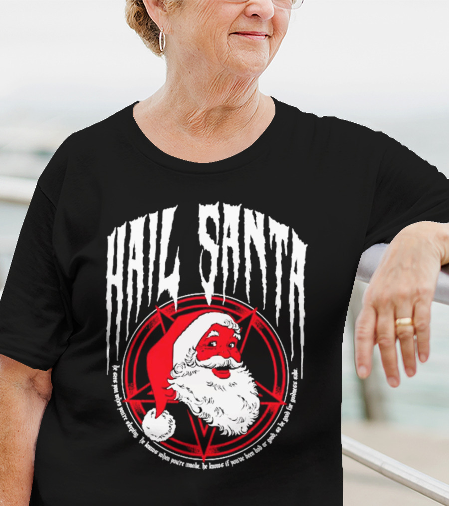 Hail Santa Evil Christmas Pentagram Santa Hat T-Shirt